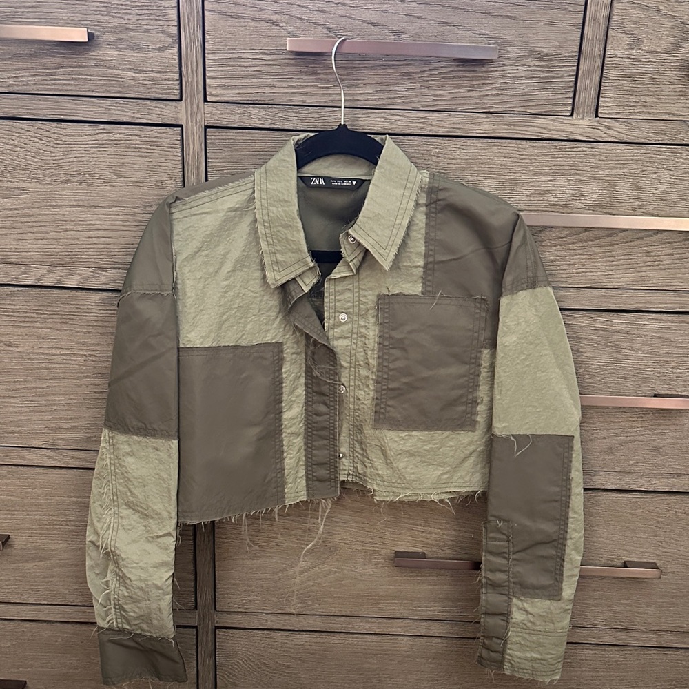 Zara Khaki Patchwork Utility Jacket
